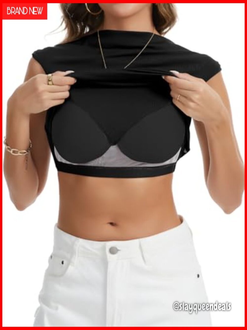 Built-in Bra Off Shoulder Boat Neck Tee Summer Casual Top - Picture 2 of 7